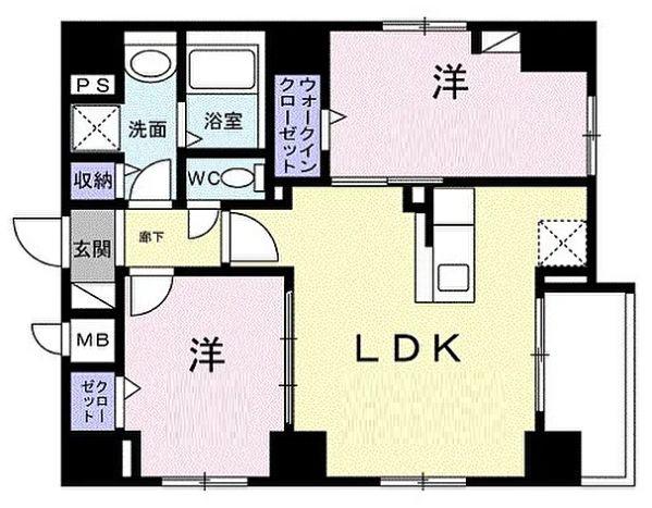 リバーサイド奥浅草(2LDK/4階)の間取り写真