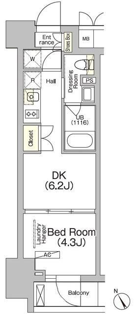 JPNOIE門前仲町(1DK/4階)の間取り写真