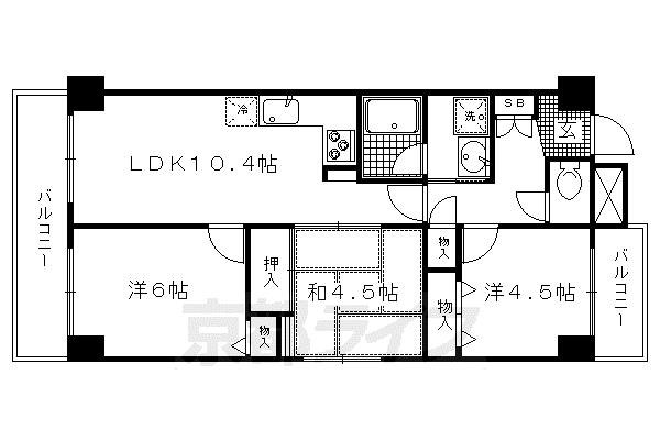 ライオンズマンション京都西陣(3LDK/11階)の間取り写真