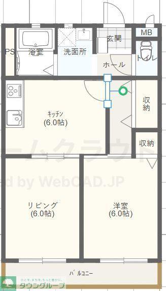 ASJ東小保方ハイツB(2DK/2階)の間取り写真