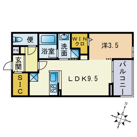 トリファイン笹原(1LDK/3階)の間取り写真