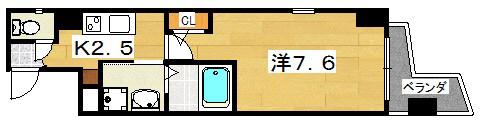 プラリア東田宮(1K/6階)の間取り写真