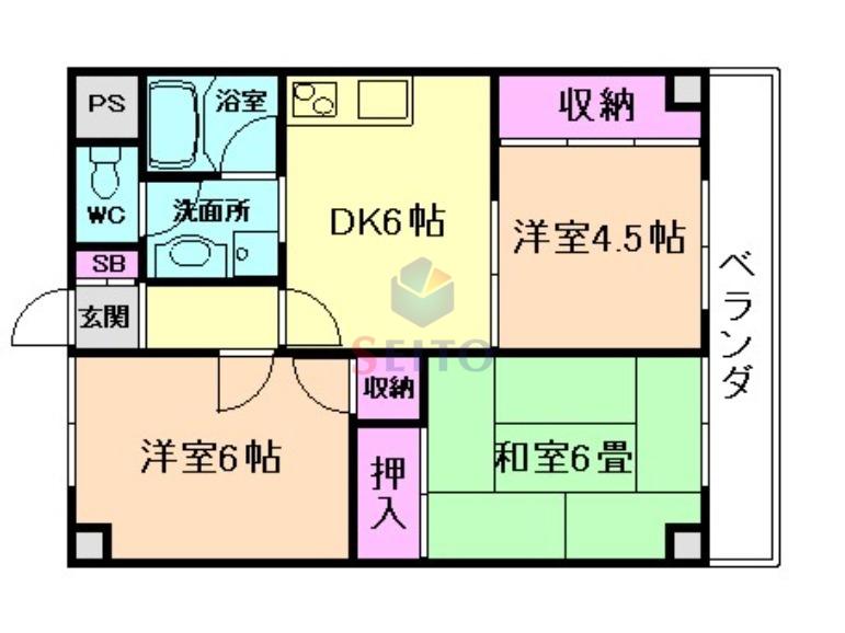 エクセルコート向丘(3DK/4階)の間取り写真