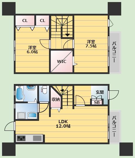 ヒルトップ千里山田(2LDK/1階)の間取り写真
