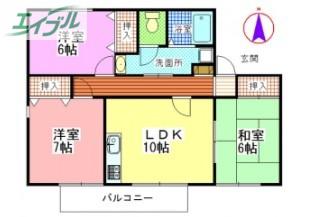 サニーハーベストA(3LDK/2階)の間取り写真