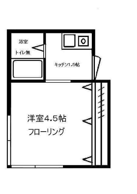 京急本線 鮫洲駅 徒歩1分 2階建 築48年(ワンルーム/1階)の間取り写真