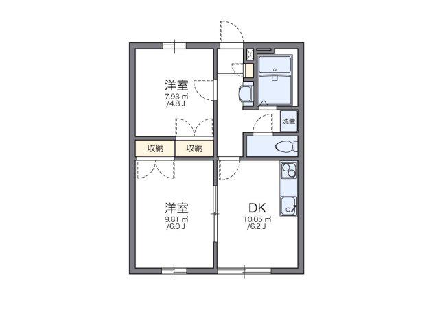 レオパレスNIIBORI(2DK/1階)の間取り写真
