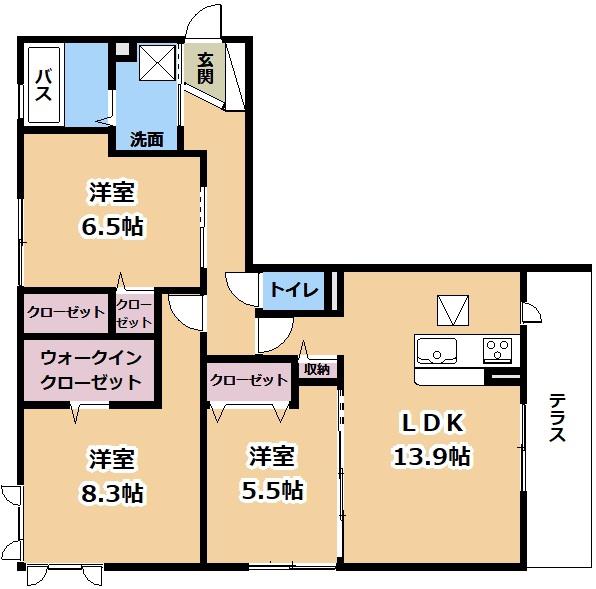 MIRAI ARK KITENO(3LDK/1階)の間取り写真