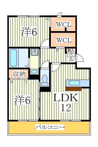イリアンソス I(2LDK/3階)の間取り写真
