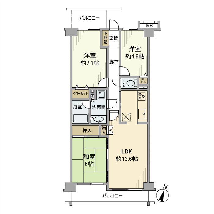 クレドール宮前平(3LDK/4階)の間取り写真