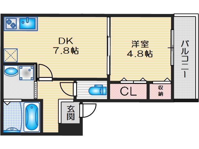 フジパレス沢良宜東V番館(1DK/3階)の間取り写真