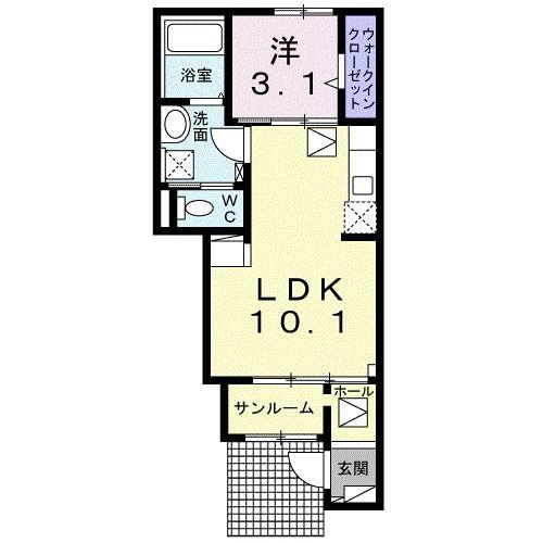 ガンディーノ(1LDK/1階)の間取り写真