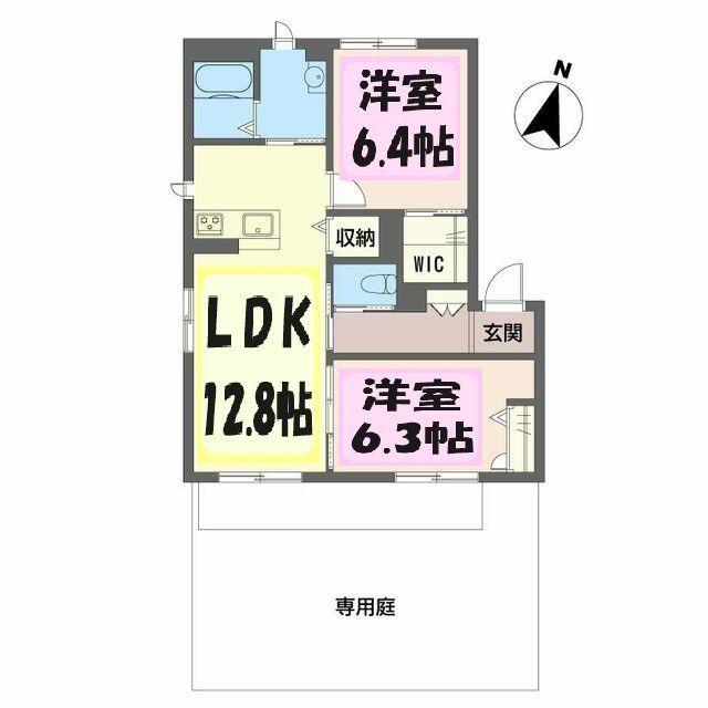 ベルフィール(2LDK/1階)の間取り写真