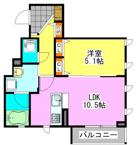 カステール(1LDK/3階)の間取り写真