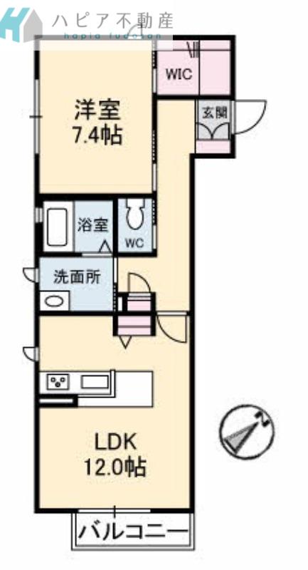 アプリコット南花岡(1LDK/1階)の間取り写真