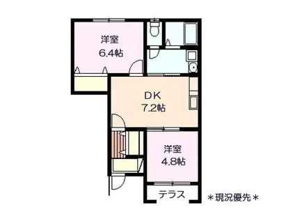 PURE HEART・K(2DK/1階)の間取り写真