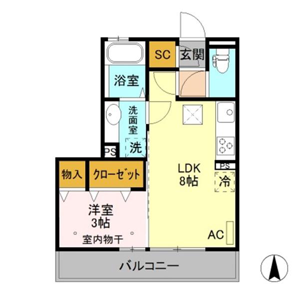コージーネストA(1LDK/3階)の間取り写真