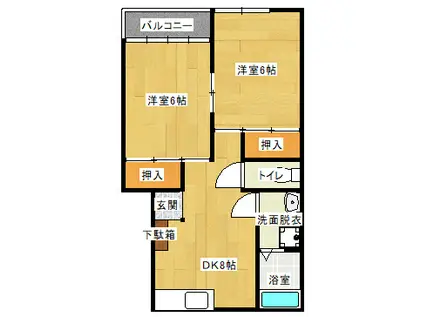 チェリーピア21A(2DK/2階)の間取り写真