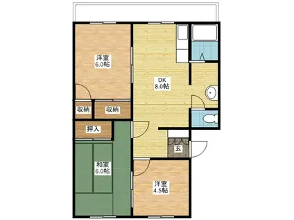 レイクサイドハイツC(3DK/4階)の間取り写真