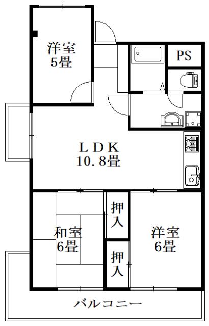 ガーデンヒルズ新浜(3LDK/4階)の間取り写真