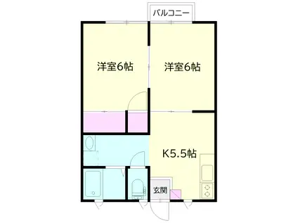 ハイツドマーニA棟(2K/2階)の間取り写真