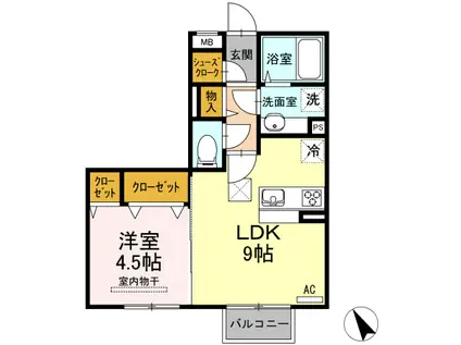 ロイジェントパークス広野 E(1LDK/1階)の間取り写真