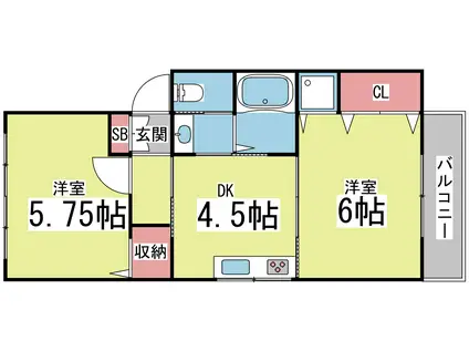 カンダビル(2DK/3階)の間取り写真