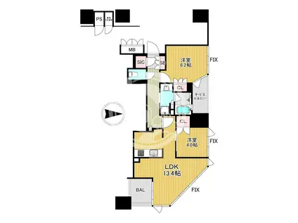 ブランズタワー大阪本町(2LDK/8階)の間取り写真