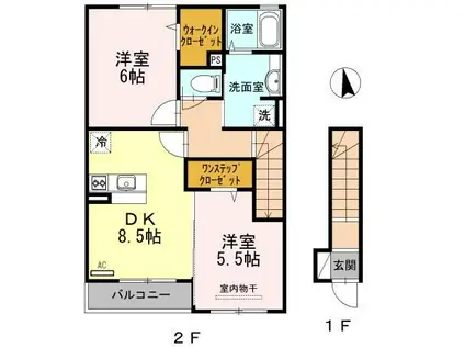 ミル・クレール(2DK/2階)の間取り写真