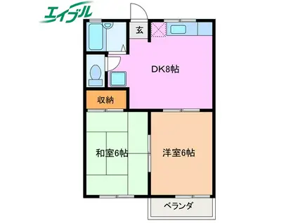クリーンハイツ A棟(2DK/2階)の間取り写真