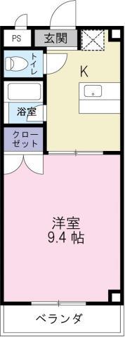 ハッピールーツ沖浜(1K/4階)の間取り写真