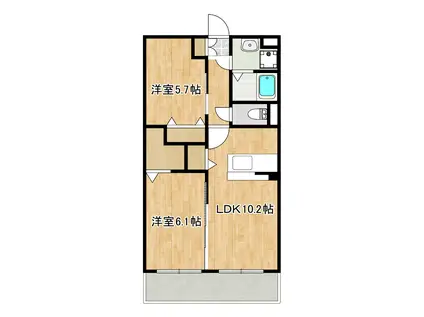 アウル石谷(2LDK/2階)の間取り写真