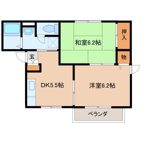 アンプルハーベストA棟(2K/1階)の間取り写真