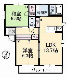 アクアグレイス(2LDK/2階)の間取り写真