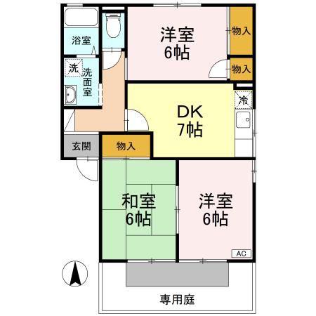 ステーションハウス久米IIIA棟(3DK/1階)の間取り写真