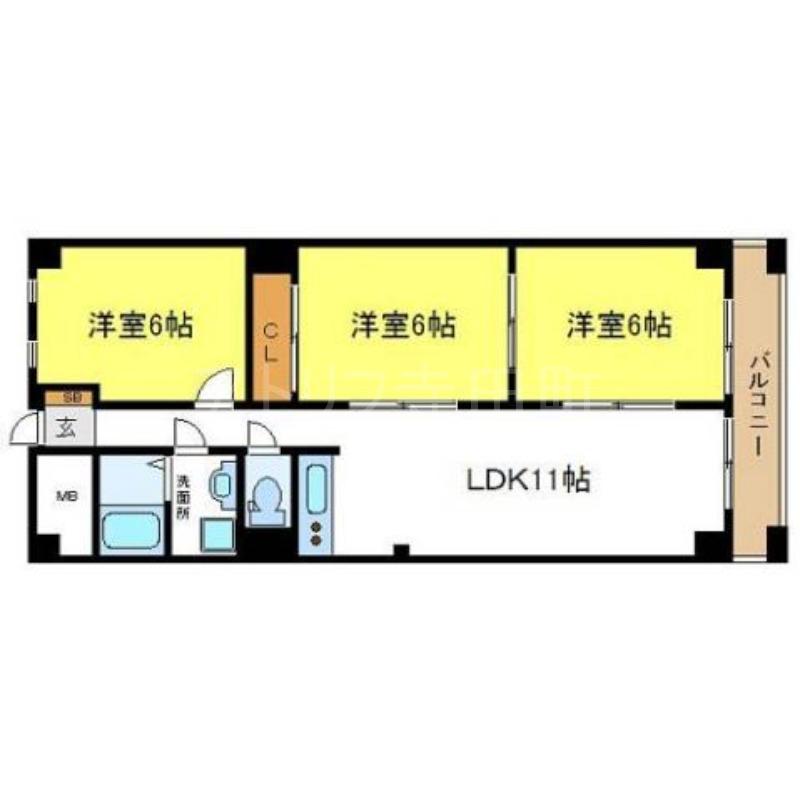 ルミエール天王寺(3LDK/8階)の間取り写真