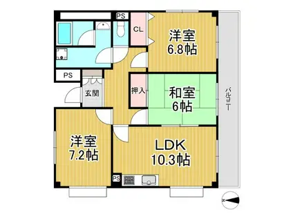 ドルミM宝塚(3LDK/4階)の間取り写真