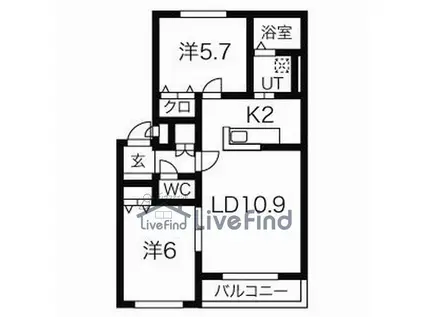 ヴェルシーナ南平岸(2LDK/1階)の間取り写真