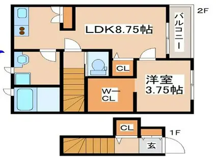 モスフロックス御着(1LDK/2階)の間取り写真