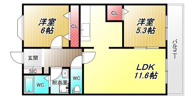 メルヴェイユー山本(2LDK/4階)の間取り写真