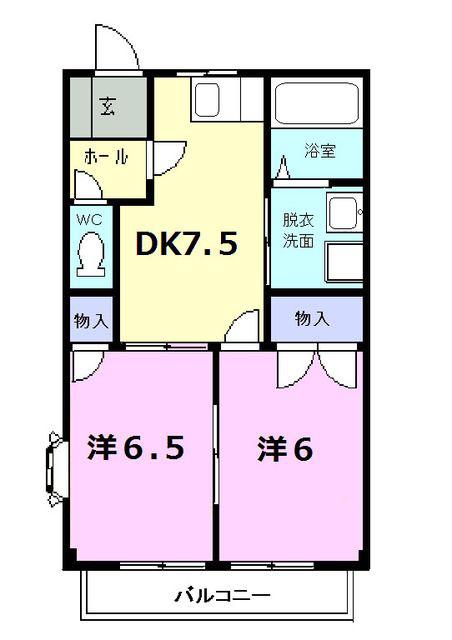 プレスティージ迎山 I(2DK/1階)の間取り写真