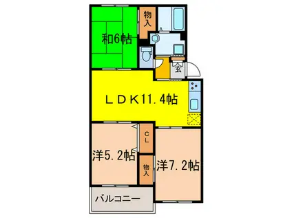 ヴィラ宝塚宝松苑(3LDK/3階)の間取り写真