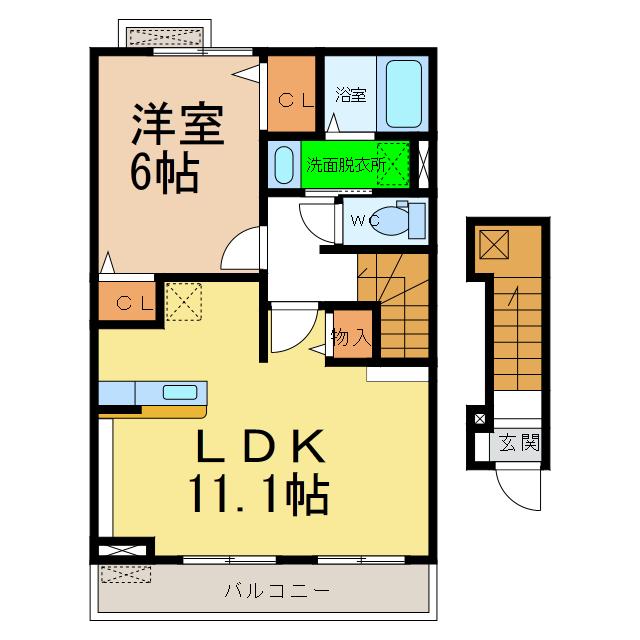 ボヌール(1LDK/2階)の間取り写真