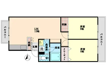 ドゥエル新蔵(2LDK/3階)の間取り写真
