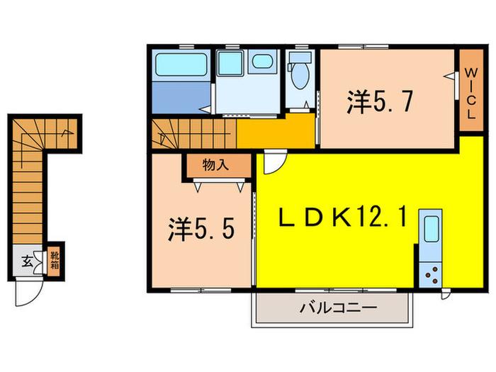 CASA COMODA(2LDK/2階)の間取り写真