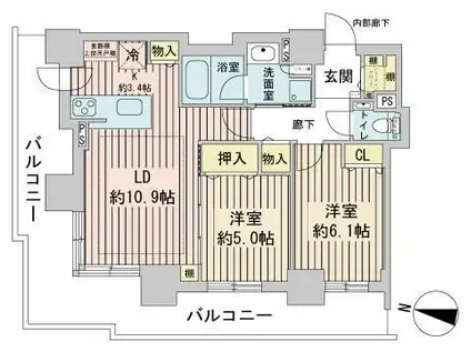 ブランズタワーアイム札幌大通公園(2LDK/14階)の間取り写真