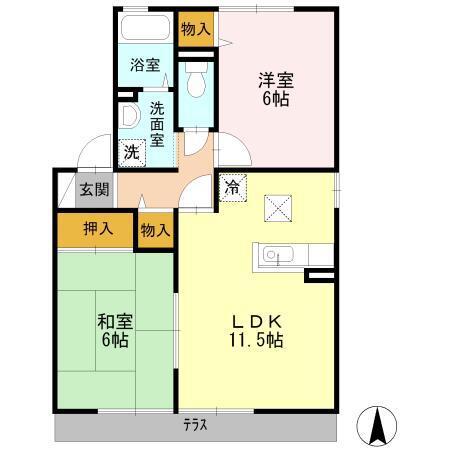 シャンポールII(2LDK/1階)の間取り写真
