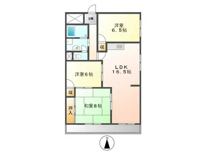 油屋ハイツ中野Ⅱ(3LDK/5階)の間取り写真