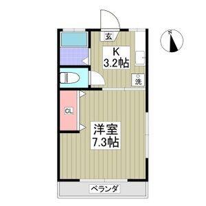 ツキシマサイドハイツ(1K/1階)の間取り写真