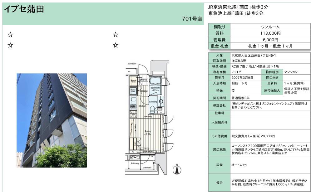 イプセ蒲田(ワンルーム/7階)の間取り写真